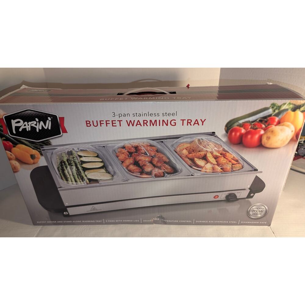 Parini Stainless Steel Buffet Warming Tray 3 Compartments 200W Adjustable Temp
